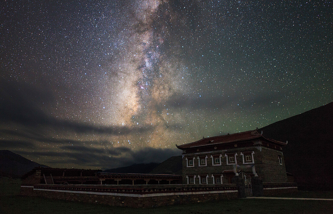 Milky Way and Tibetan house