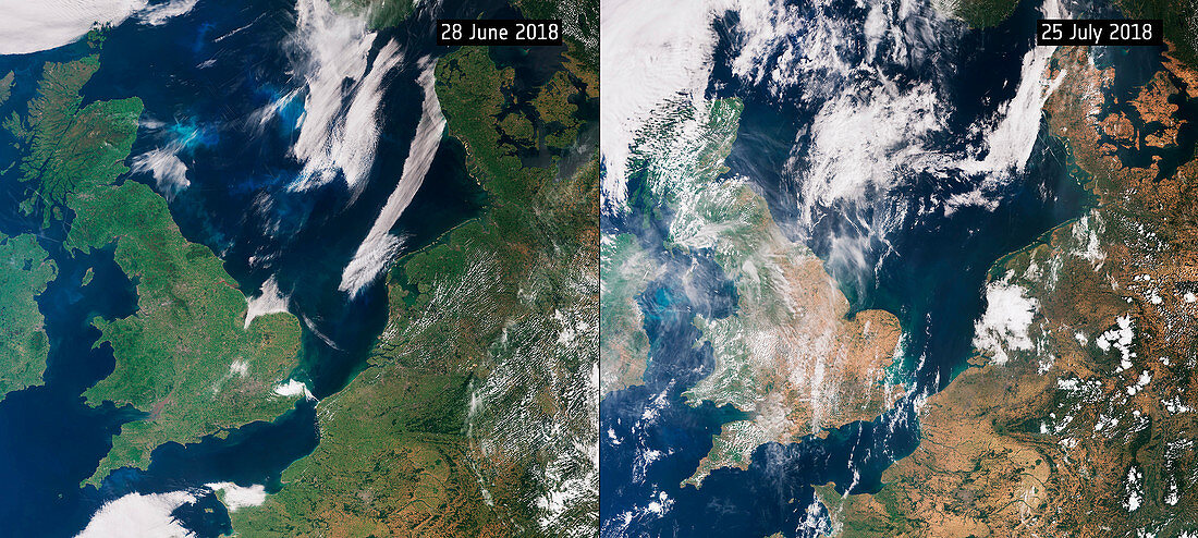 UK heatwave, 2018, satellite image