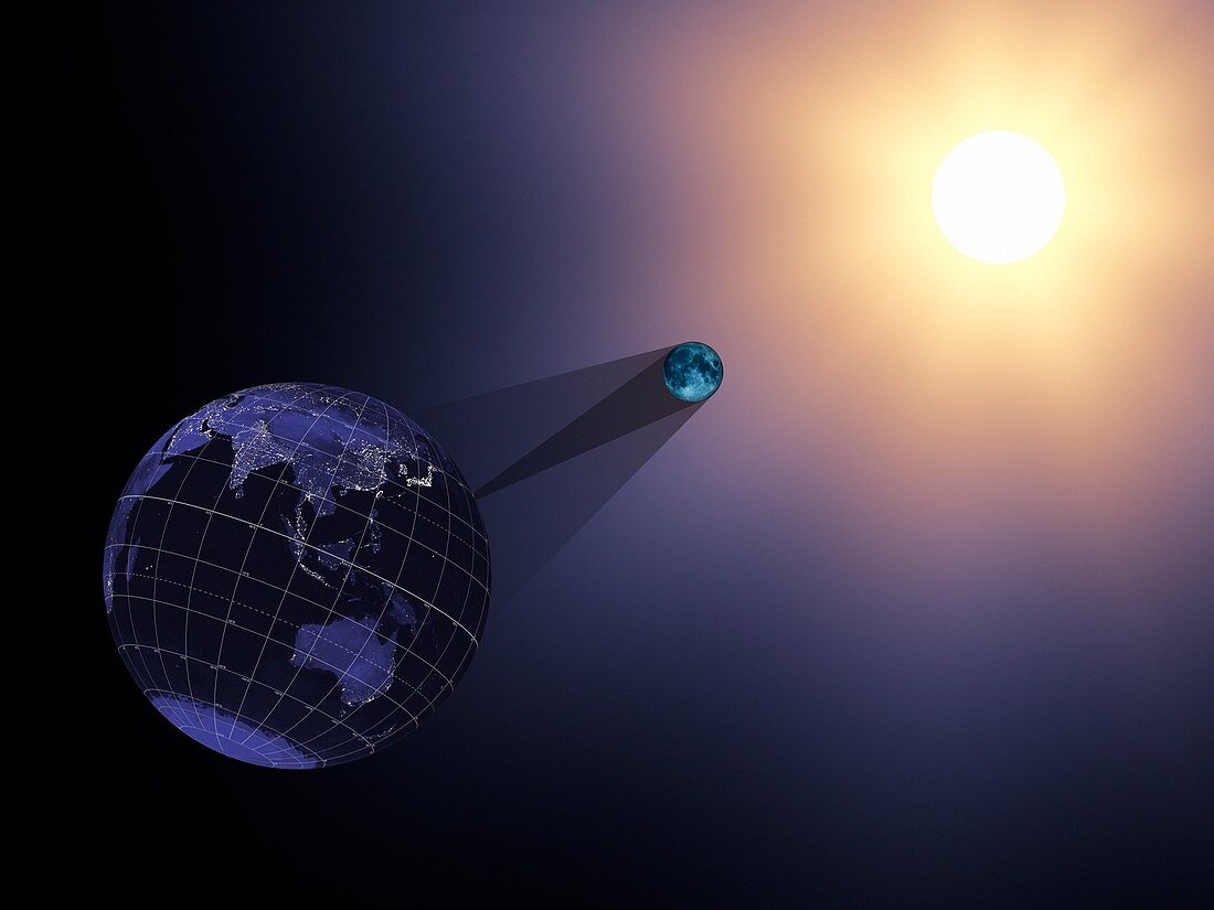 Total solar eclipse geometry, illustration