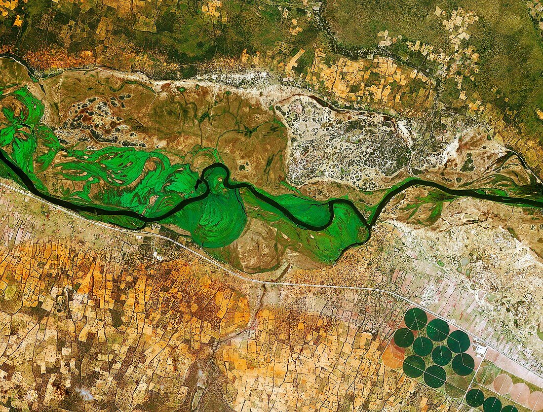 Okavango River, Namibia and Angola, satellite image