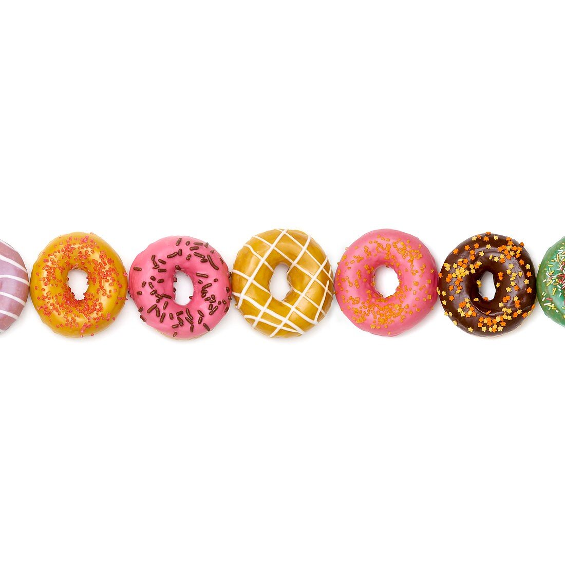 Colourful doughnuts in a row