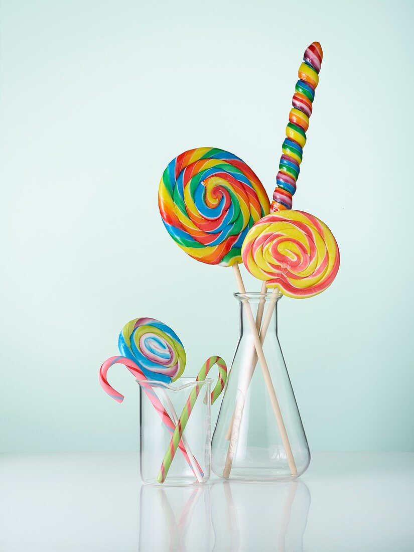 Laboratory glassware with candy