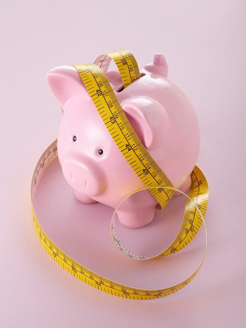 Piggy bank and tape measure