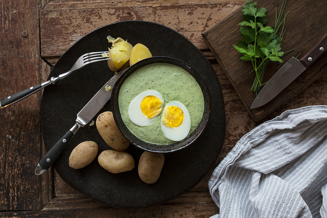 Green sauce with egg and new potatoes (Hessen, Germany)