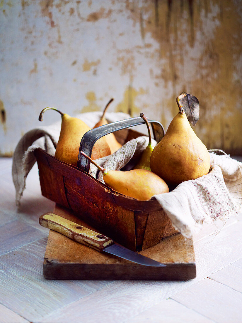 Pears on a cutting board