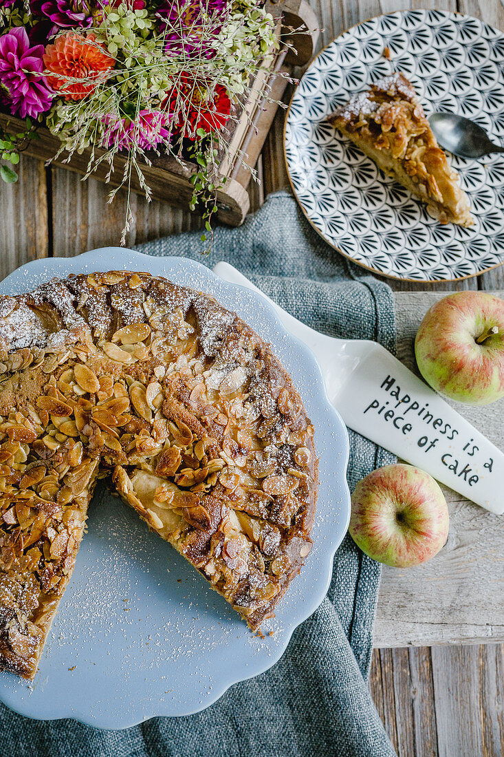 Apple cake with a honey and almond glaze