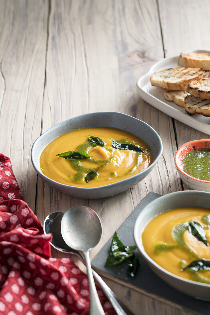 Butternut and ginger soup with garam masala drizzle