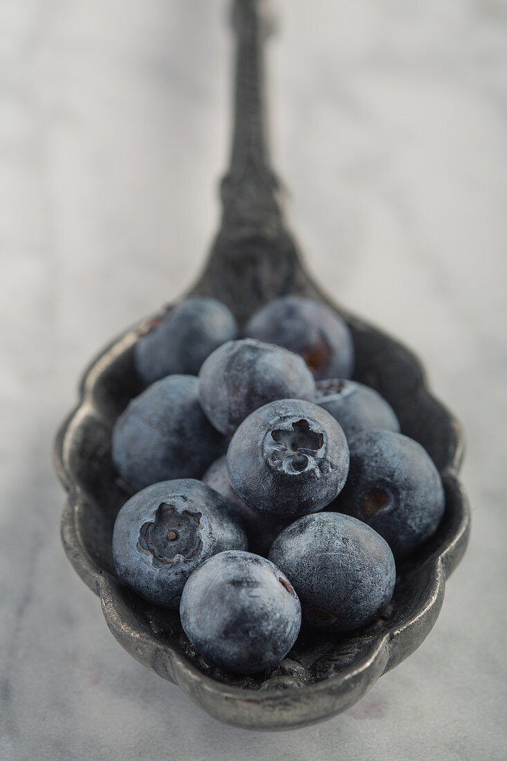 Blueberries on a vintage spoon