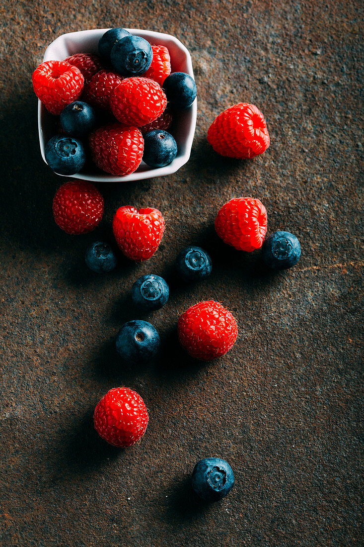 Blueberries and raspberries