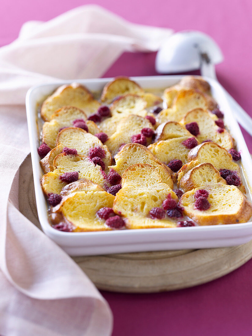 Dark Chocolate, Raspberry and Brioche Pudding