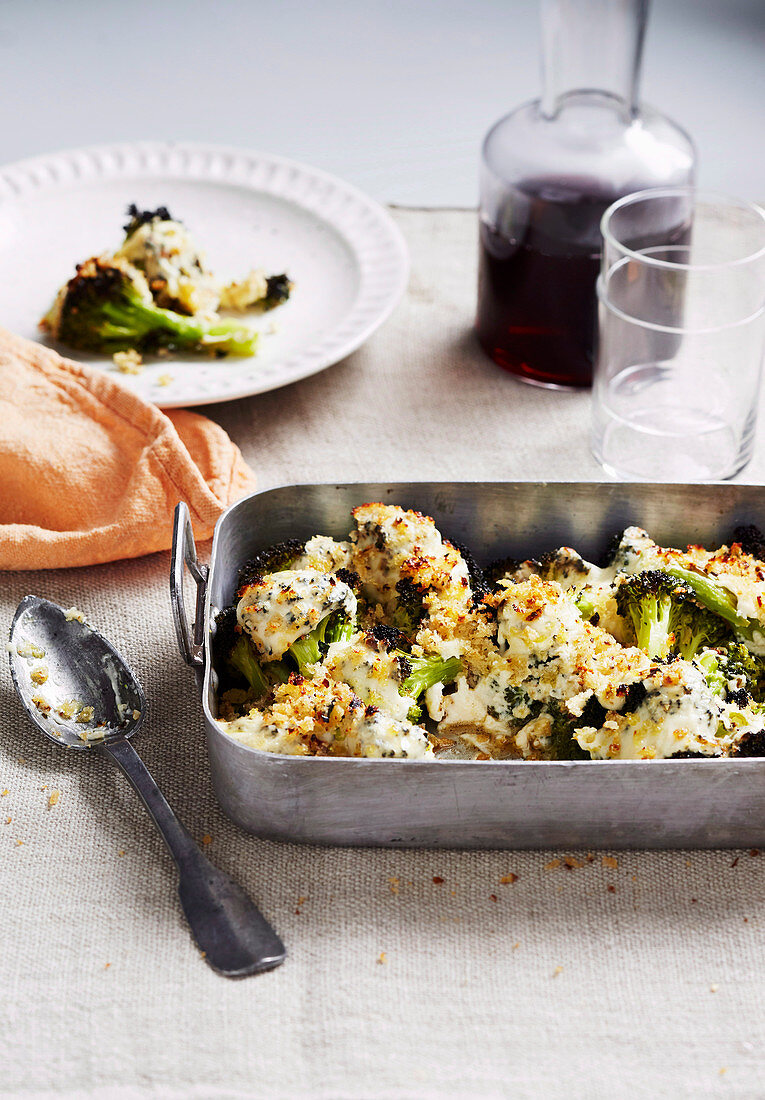 Broccoli cheese with anchovy and chilli crumbs