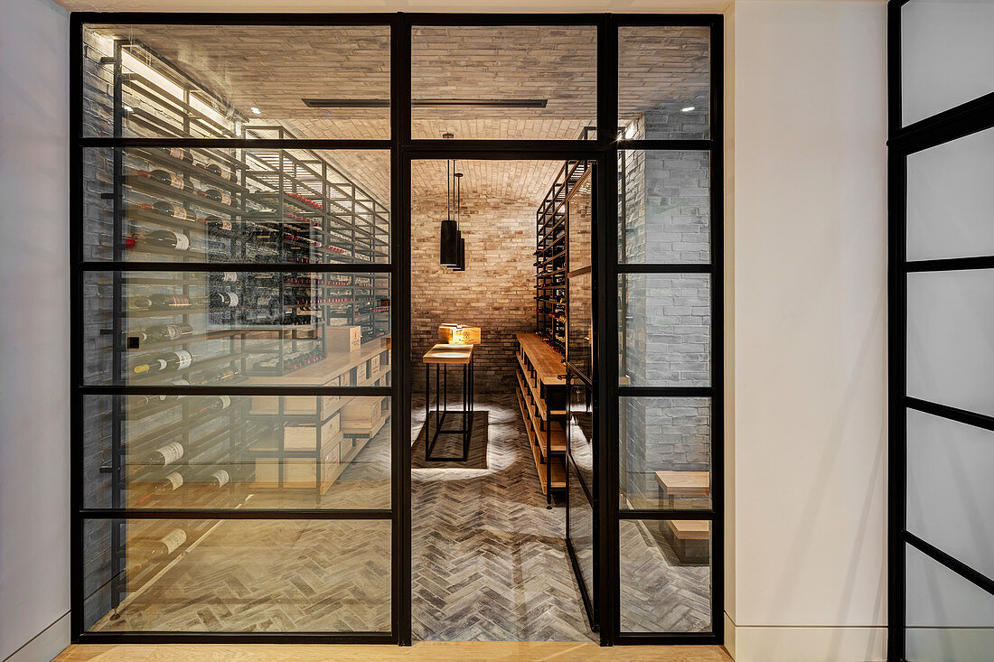 Entrance to wine cellar with wine racks