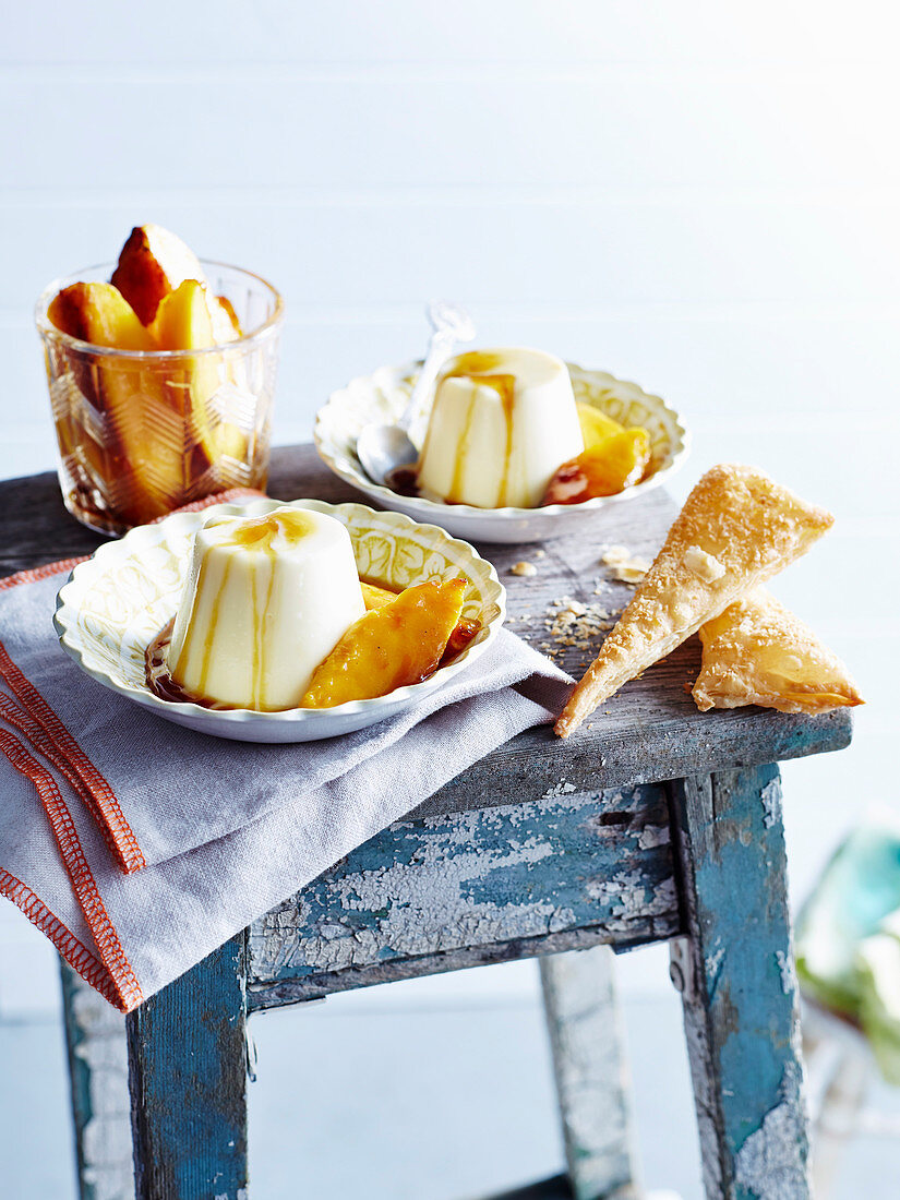 Coconut Panna Cotta with Mango and Coconut Wafers