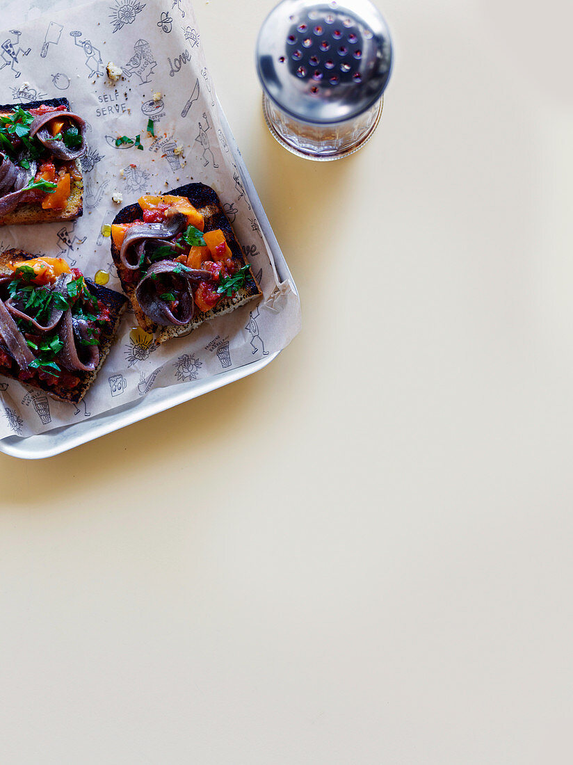 Anchovy and tomato bruschetta