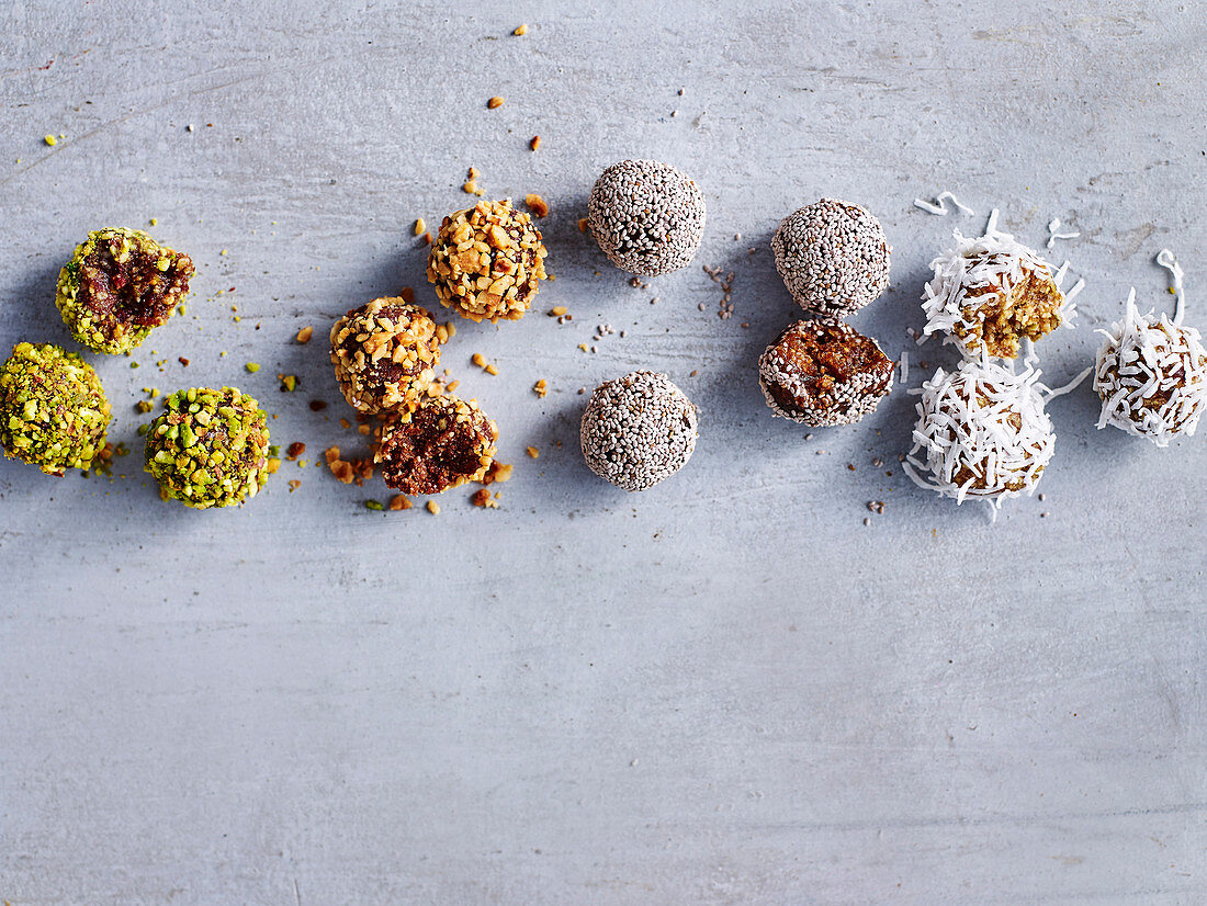 Bliss Balls - Pistachio and Cranberry, Cacao and Hazelnut, Macadamia and Fig, Apple and Pepita
