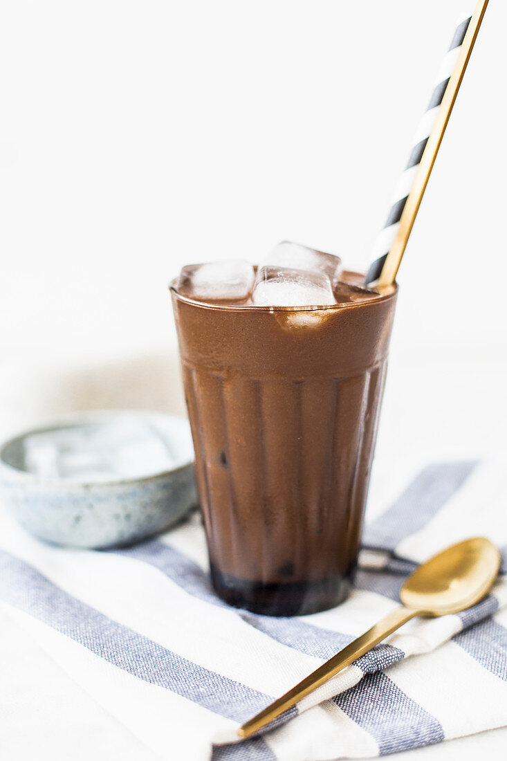 A coffee smoothie with ice cubes