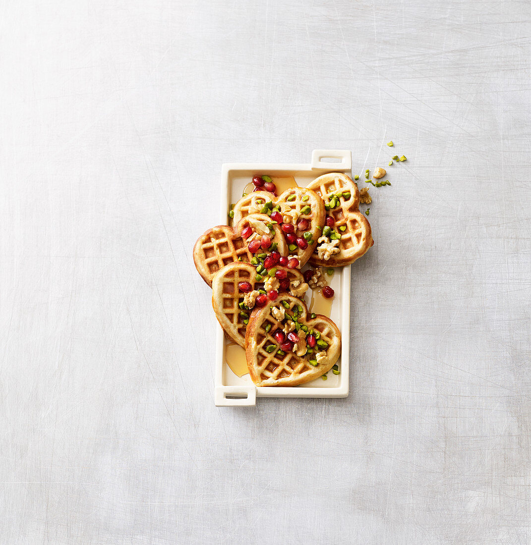 Spiced waffles with pomegranate seeds