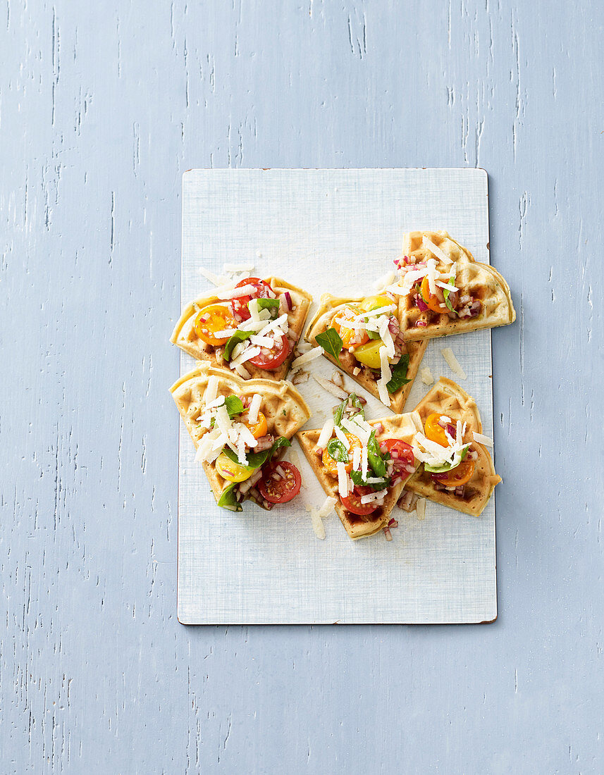 Herb waffles with a bruschetta topping