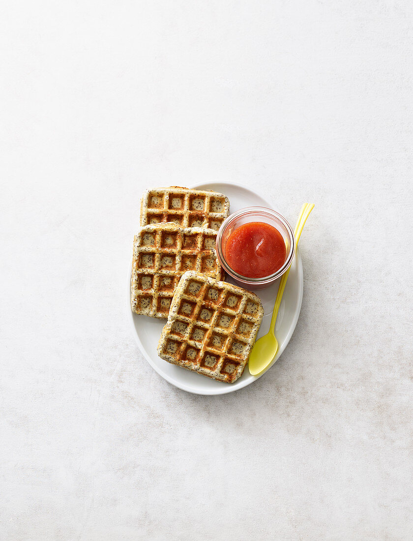 Poppy-seed waffles with quick jam