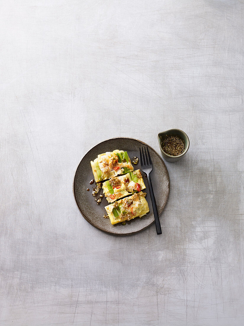 Pajeon waffles with prawns