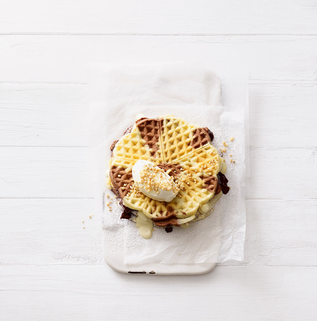 Waffle sandwiches with two kinds of chocolate