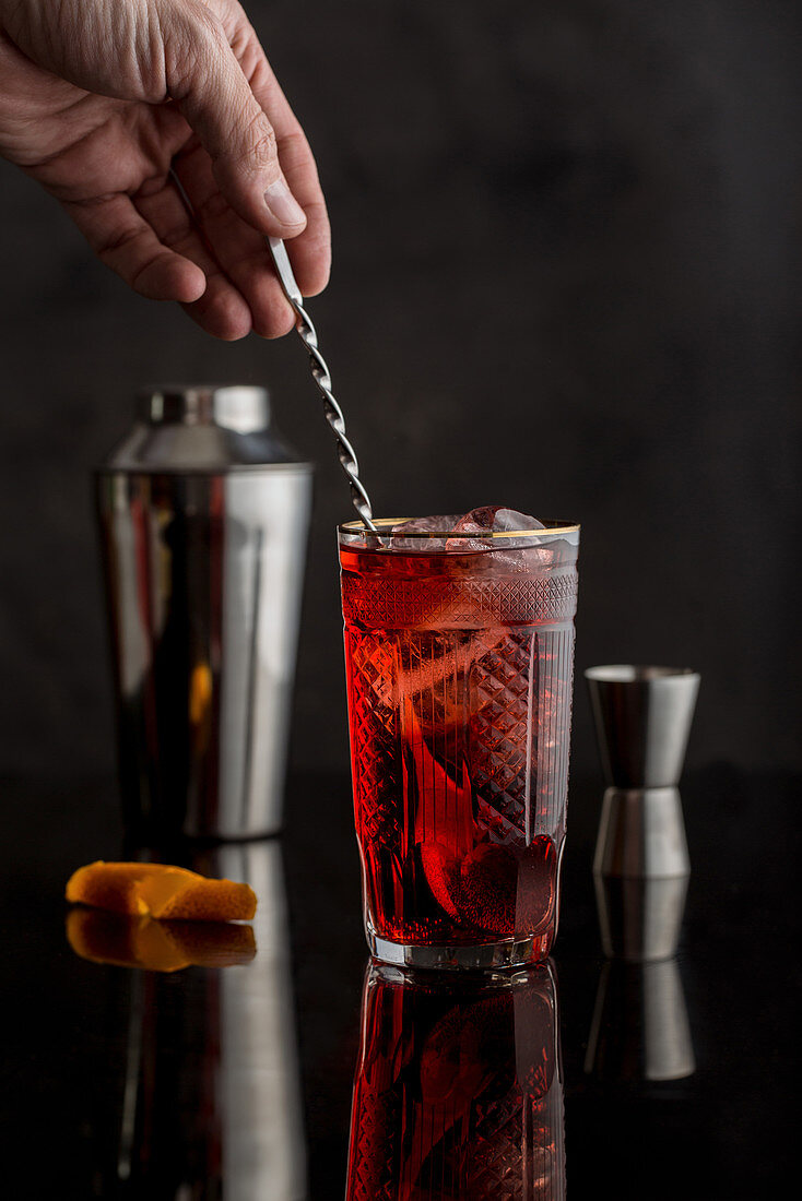 Italian negroni cocktail with Campari, Gin and Vermouth