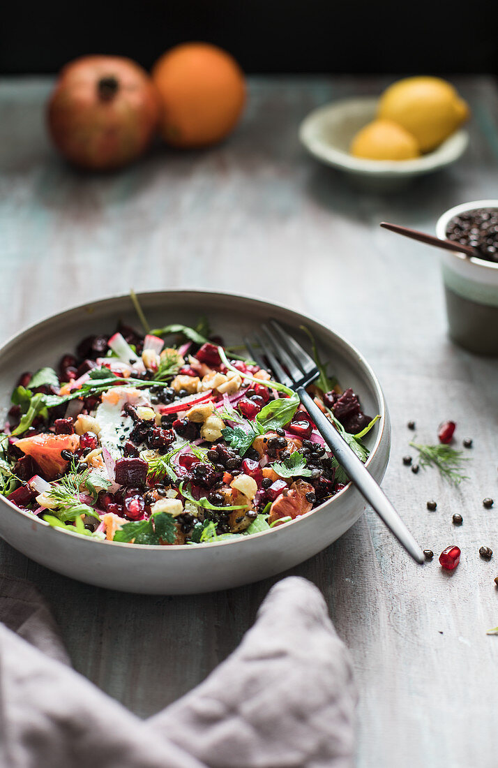 Beetroot salad with pomegranate seeds