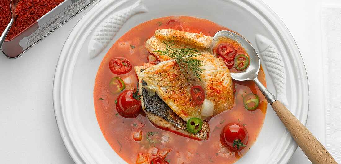 Hungarian fish soup with peppers