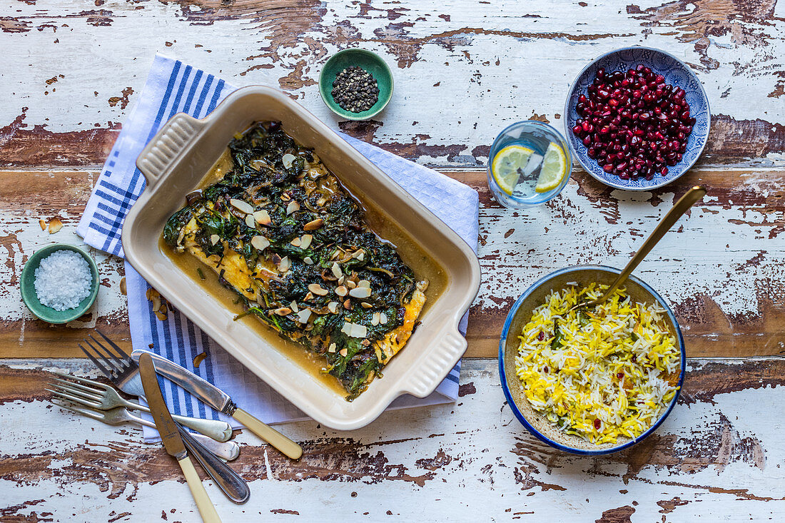 Baked Fish and Spinach