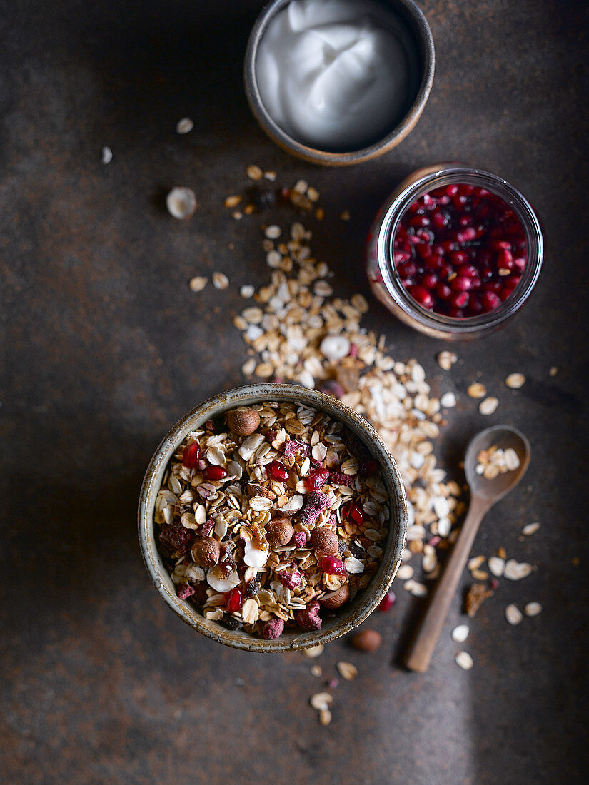 Rustic arrangement of granola for breakfast