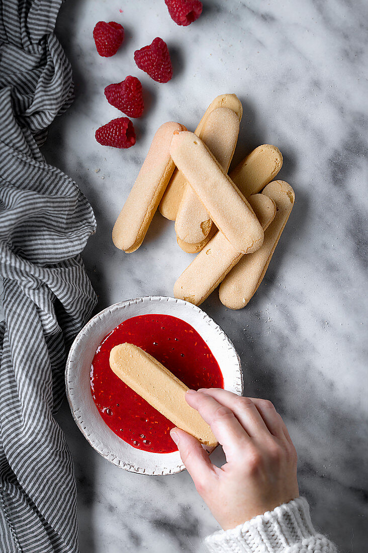 Making raspberry biscuits