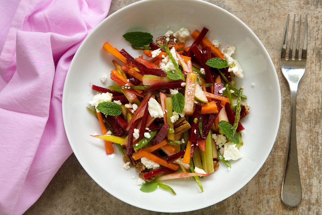 Crunchy beetroot salad with mint and feta