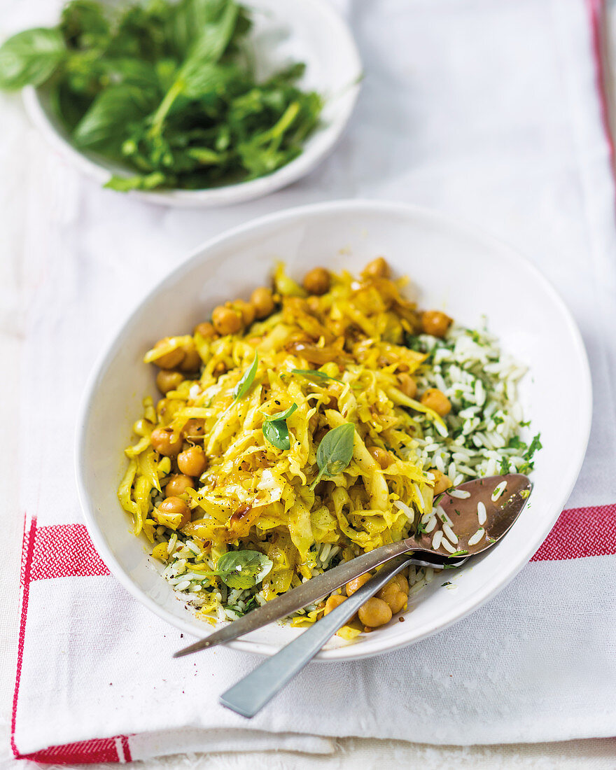 Curried cabbage and chickpea stir-fry