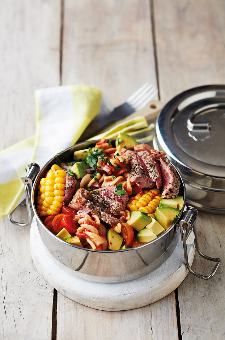 Peppadew salsa and steak pasta