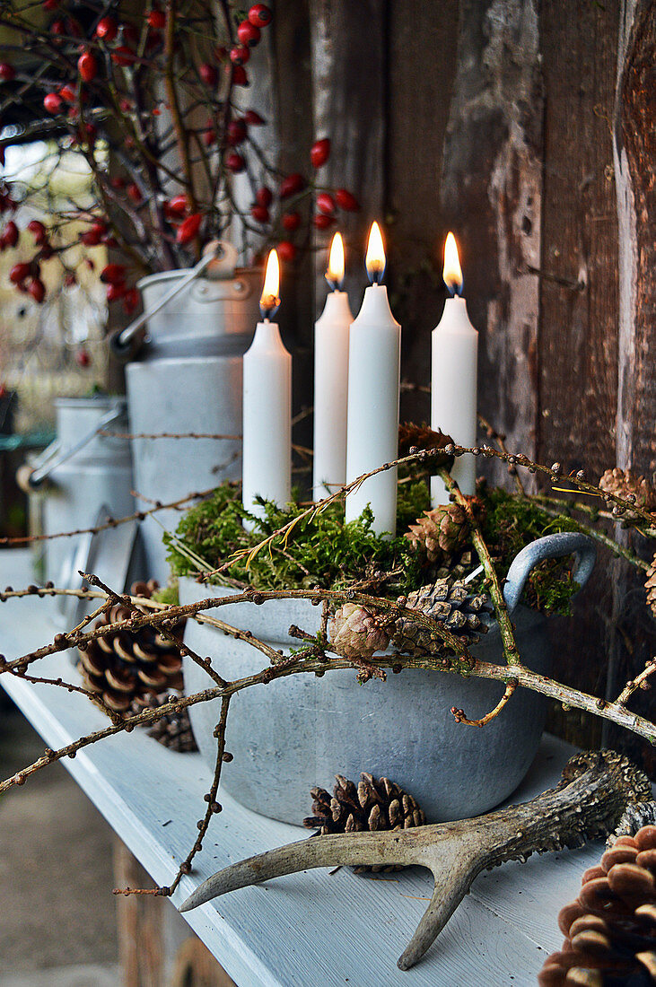 Natural Advent Arrangement With Finds From The Forest