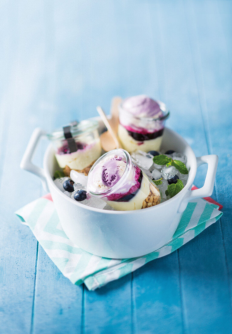 Frozen blueberry cheesecake jars