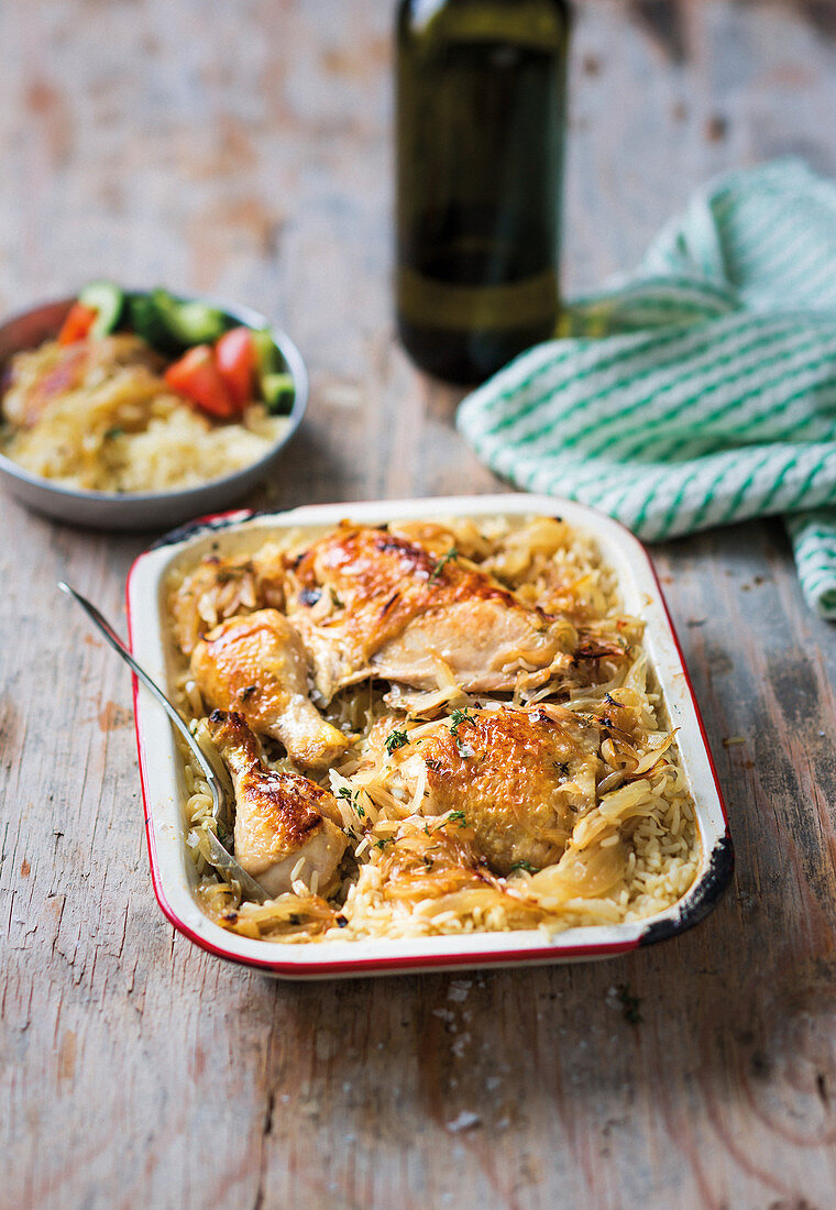 One-pot French onion, chicken and rice bake