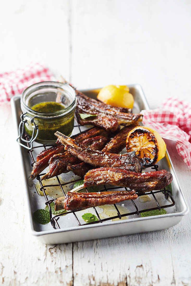Lamb ribs with mint sauce