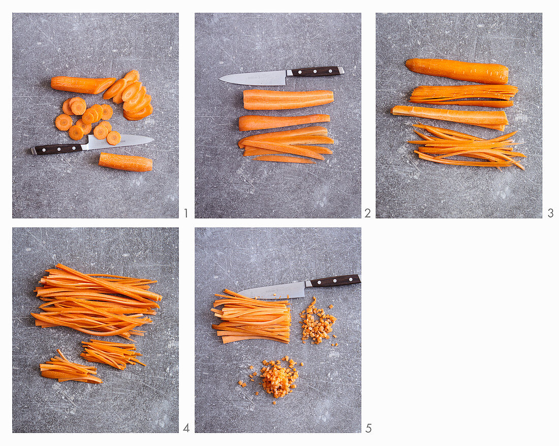 Carrots: Slices, sticks, juliennes and brunoise