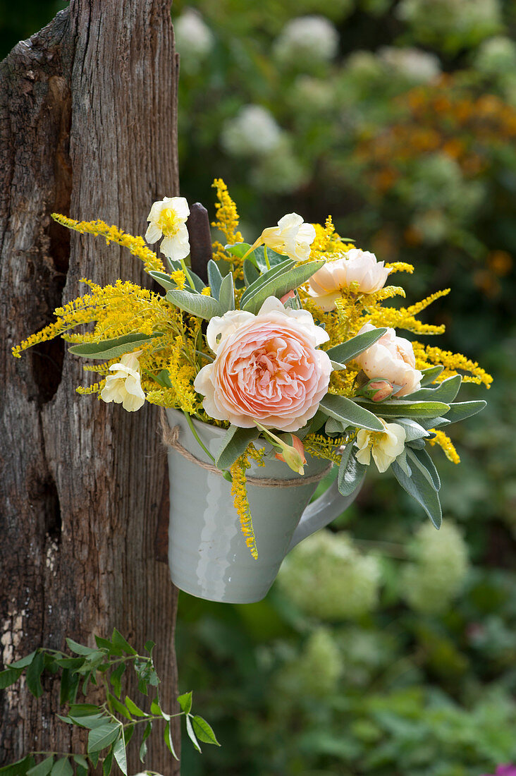 Small Bouquet Of Roses, Goldenrod, Nasturtium And Sage