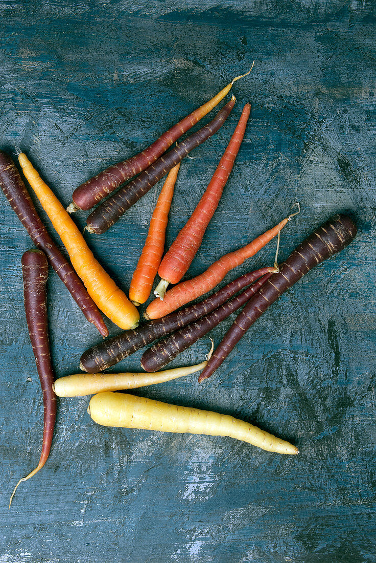 Multi colored raw organic carrots