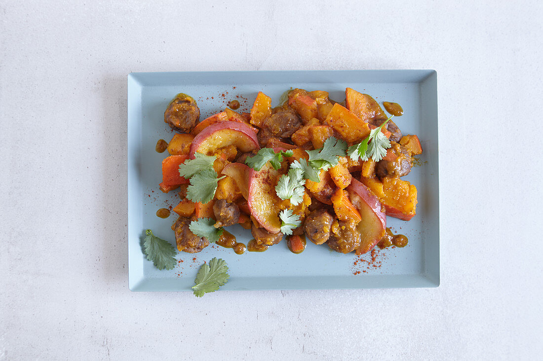 Vegetarian pumpkin and chestnut medley made in a tagine