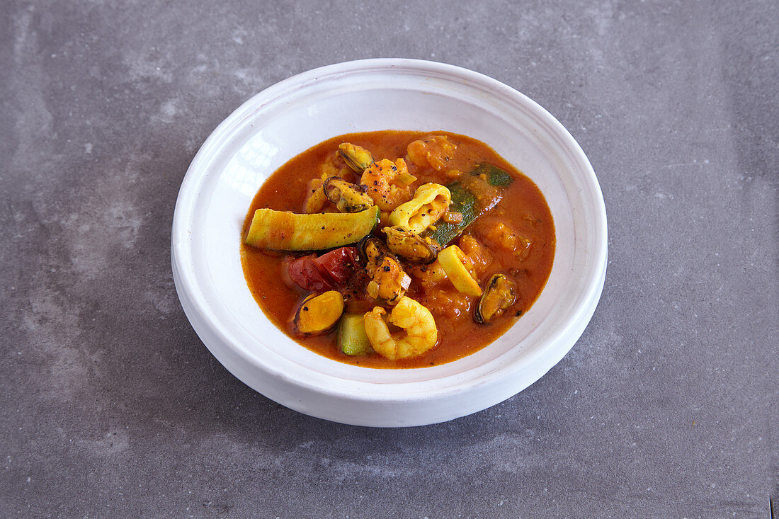 Spicy seafood tagine with courgette