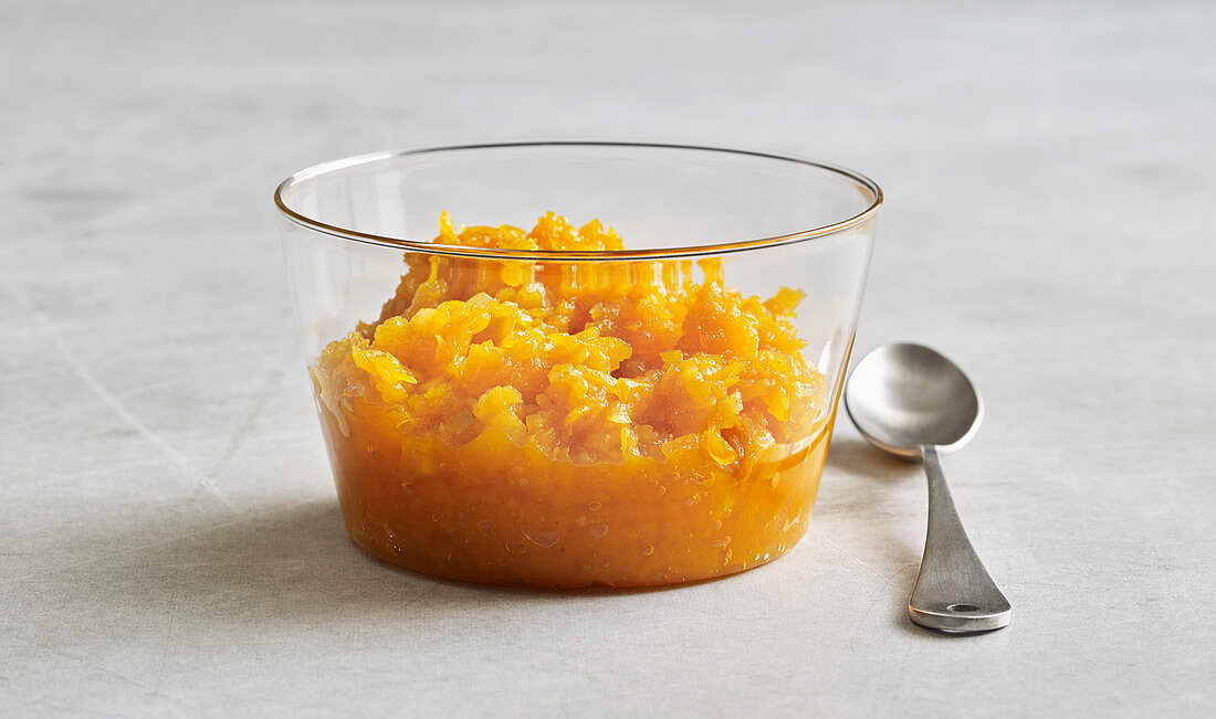 Spicy pumpkin chutney in a glass bowl