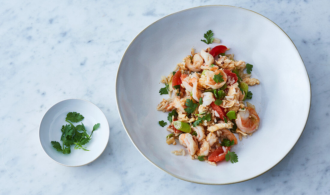 Vietnamese fried rice with prawns and coriander