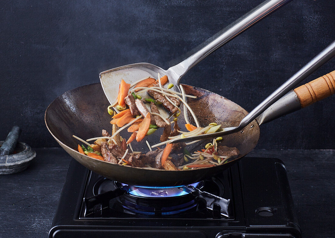 Stir fry in a wok