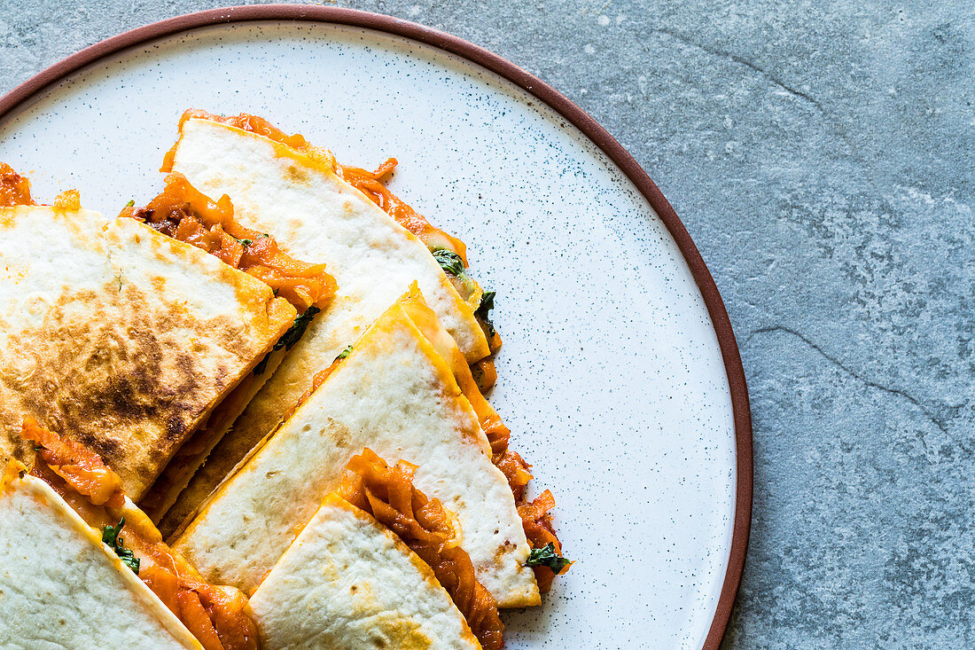 Mexican quesadillas with cheddar and sweet potatoes