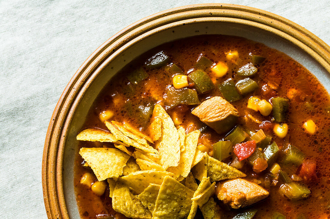 Mexican tortilla soup with chicken