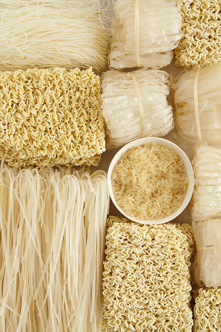 Noodles and rice for stir frys (full frame)