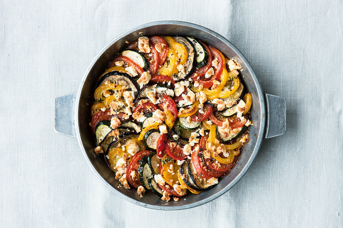 Vegetarian ratatouille bake with sheep's cheese